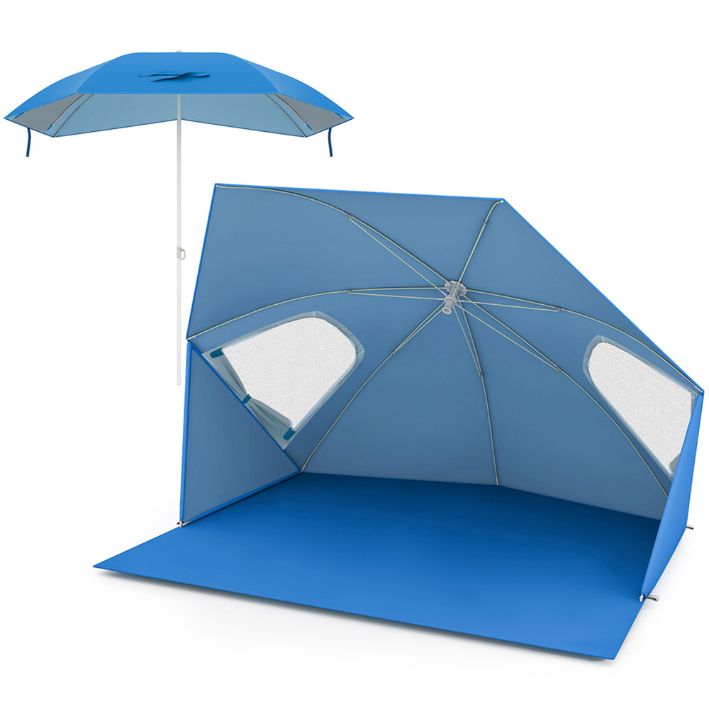 Costway Blue 4 Person 2 in 1 Convertible Beach Tent with Roll Up Windows