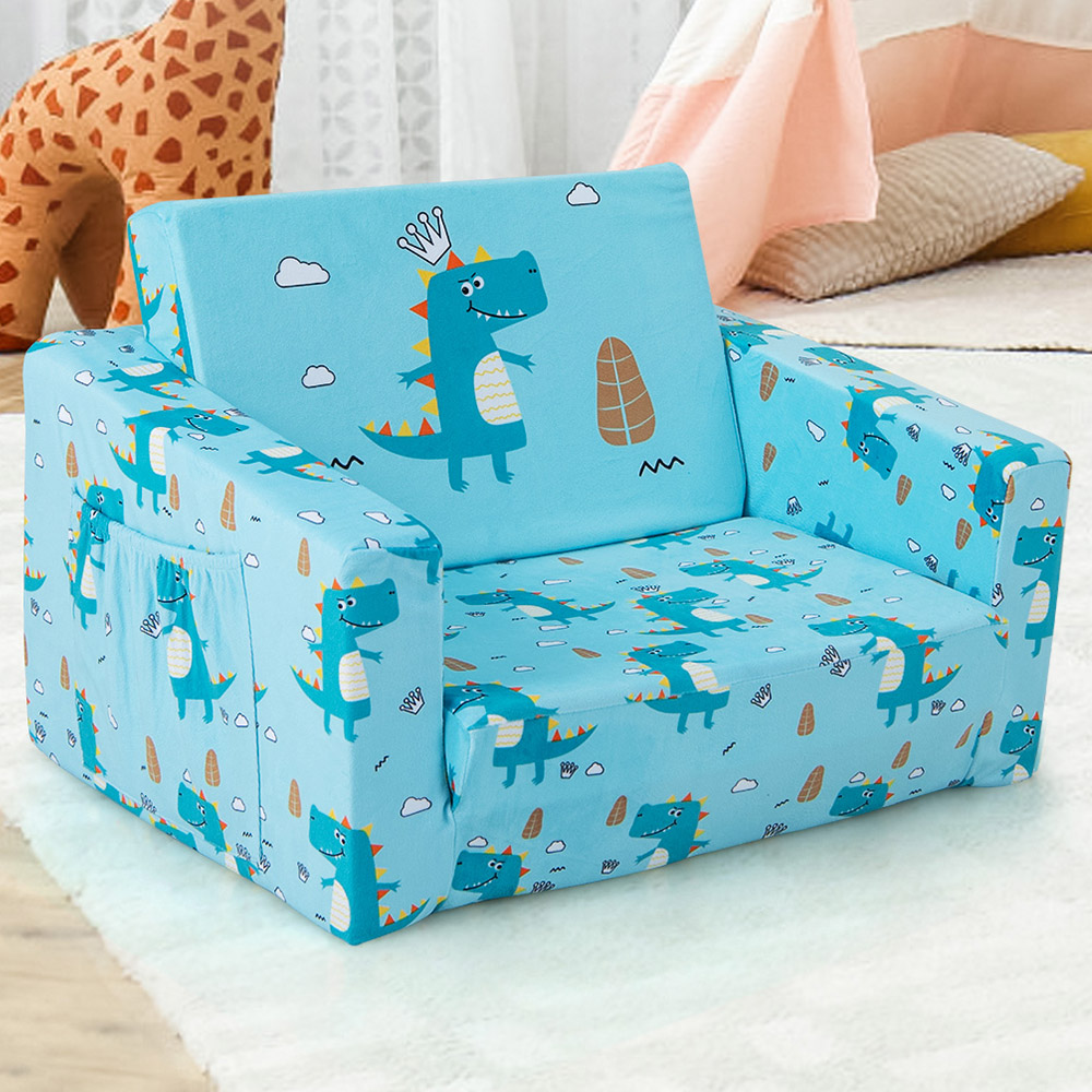 Costway Kids Single Sleeper Blue Convertible Sofa Bed