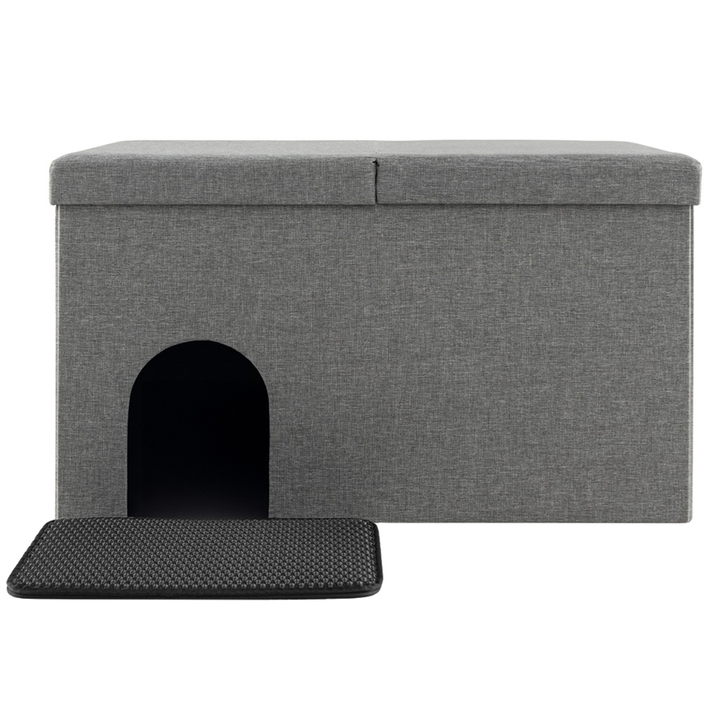 Costway 3 in 1 Grey Hidden Cat Washroom Ottoman Shoe Bench