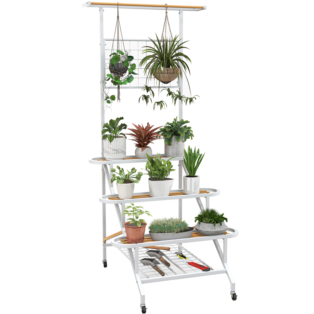 Costway 4 Tier White Hanging Plant Stand with Trellis