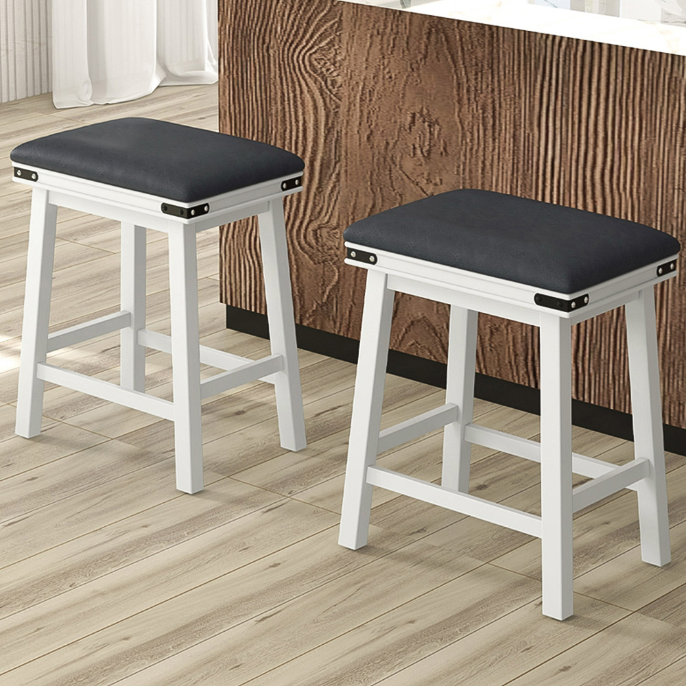 Costway White PU Leather Bar Stool Set of 2