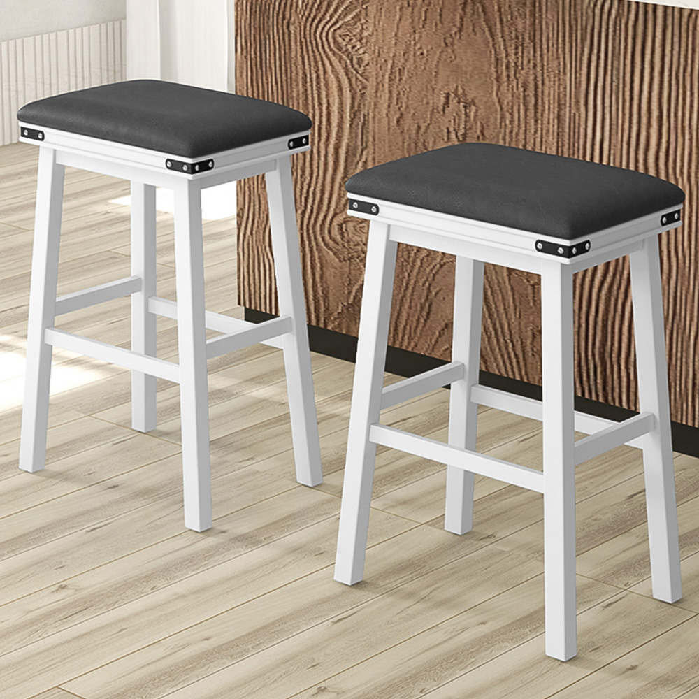 Costway White Upholstered Counter Height Bar Stool Set of 2