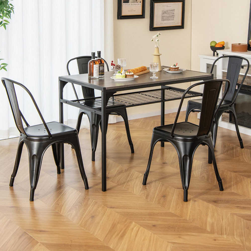 Costway Black Metal High Back Bar Stool Set of 4