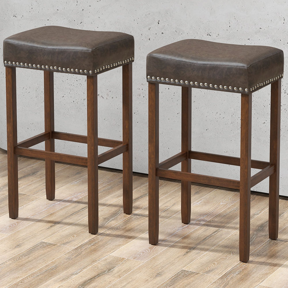 Costway Grey PU Leather Upholstered Bar Stool Set of 2
