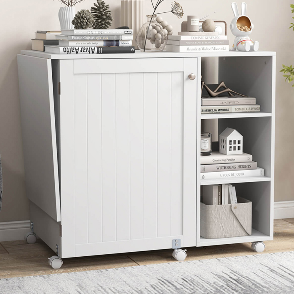 Costway 3 Shelf Folding Sewing Table with Yarn Holders and Thread Racks - Size: 102 x 61 x 18cm - White - Wilko