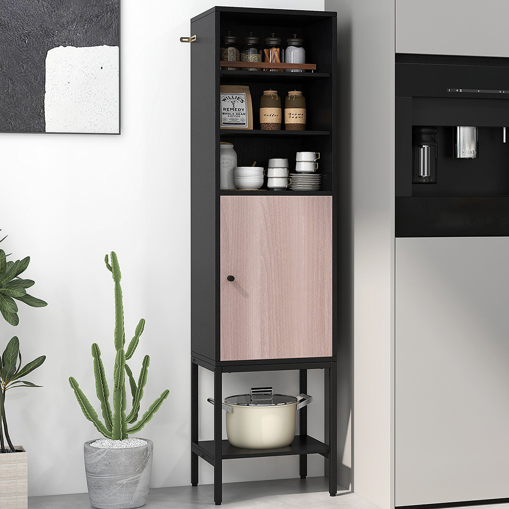 Costway Single Door 4 Shelf Black Tall Storage Cabinet