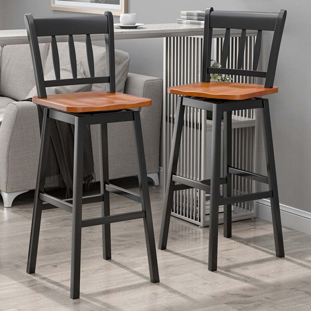 Costway Black Rubberwood Swivel Bar Stool Set of 2