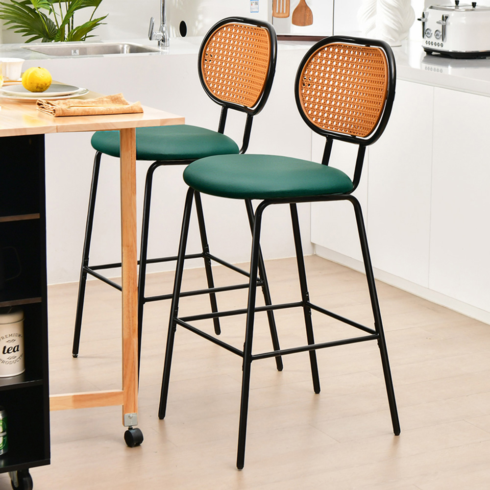 Costway Green PU Leather Bar Stool Set of 2