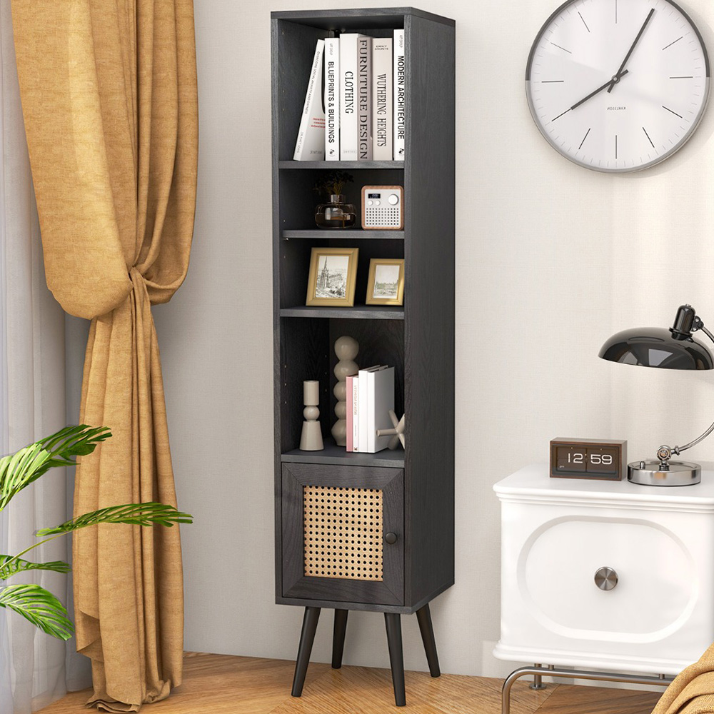 Costway Single Door 4 Shelf Black Slim Wooden Cabinet