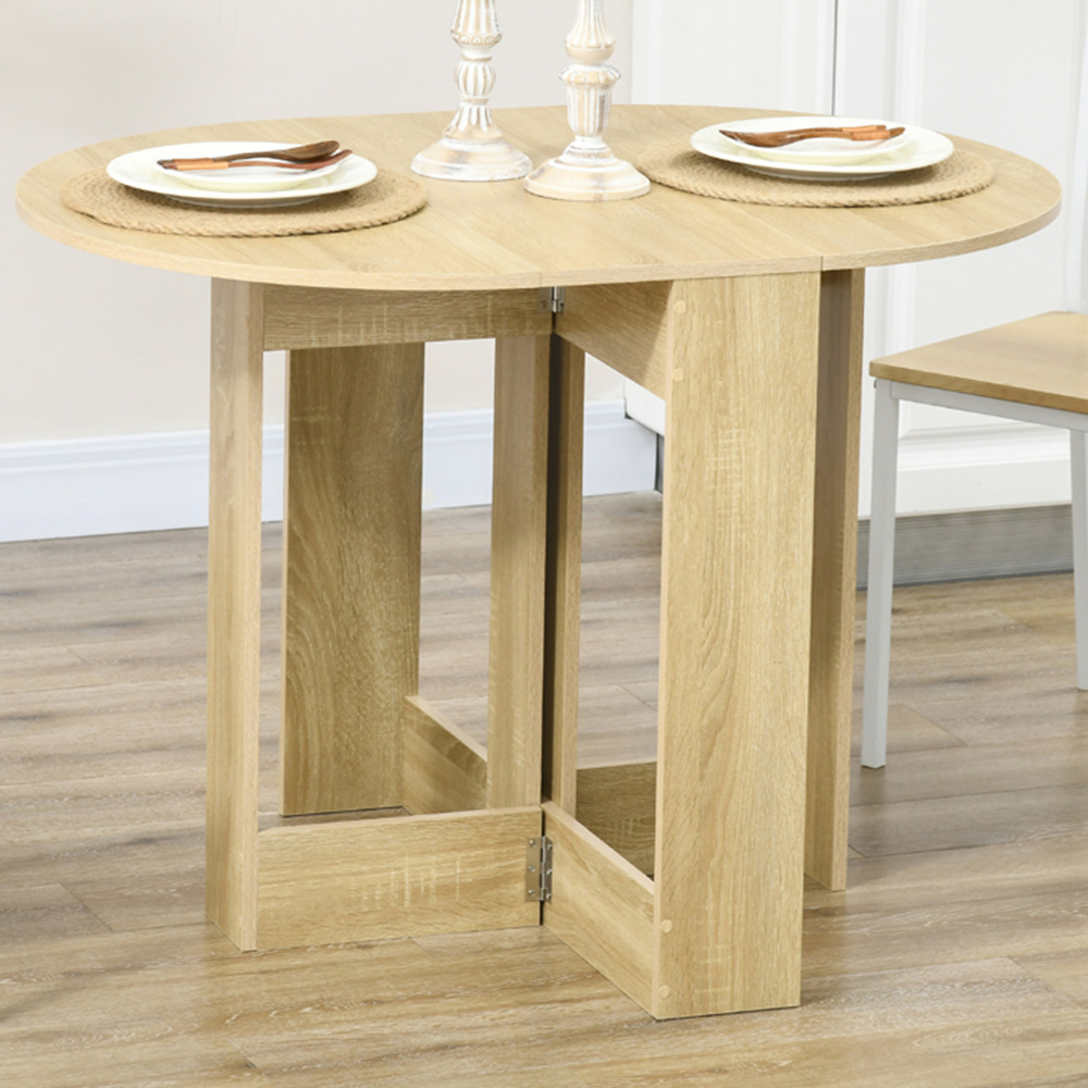 Portland Oak 2 Seater Drop Leaf Foldable Dining Table - Compact & Space-Saving Design - Rustic Oak Finish