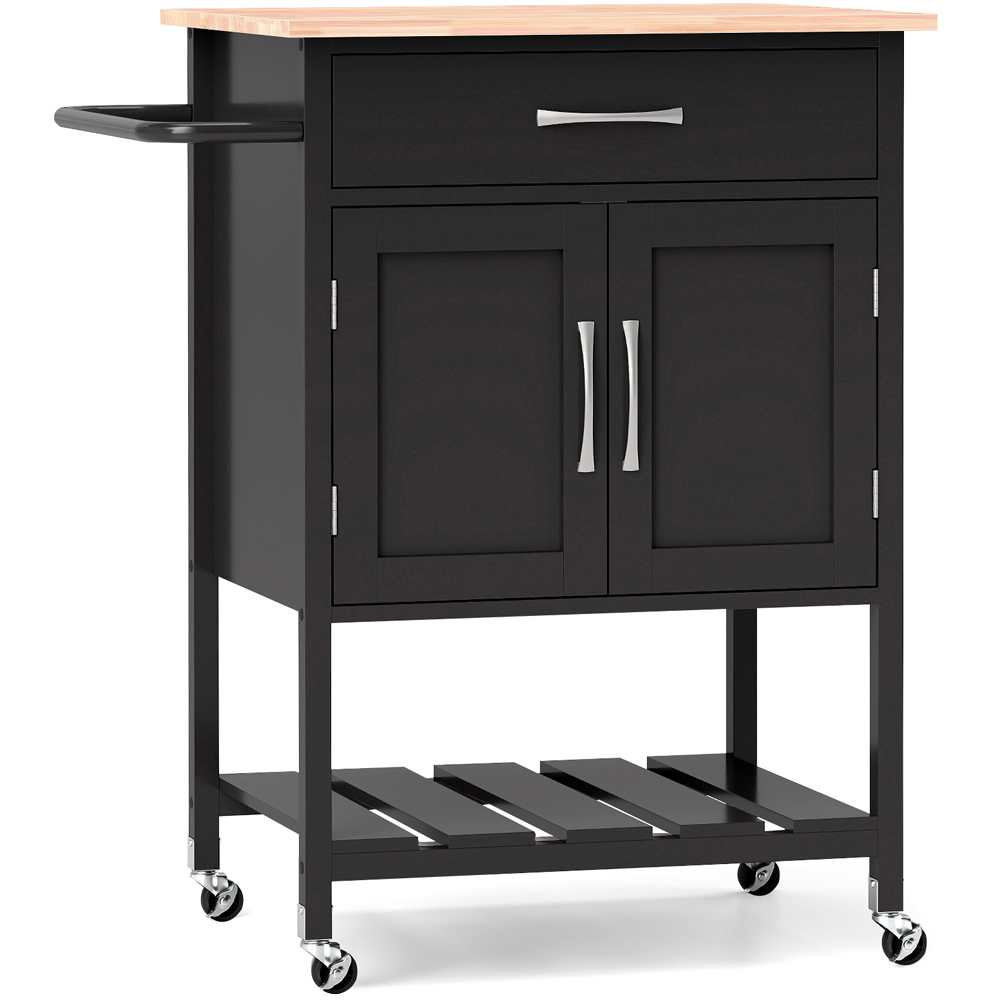Costway Black 2 Door Single Drawer Rolling Kitchen Island Cart