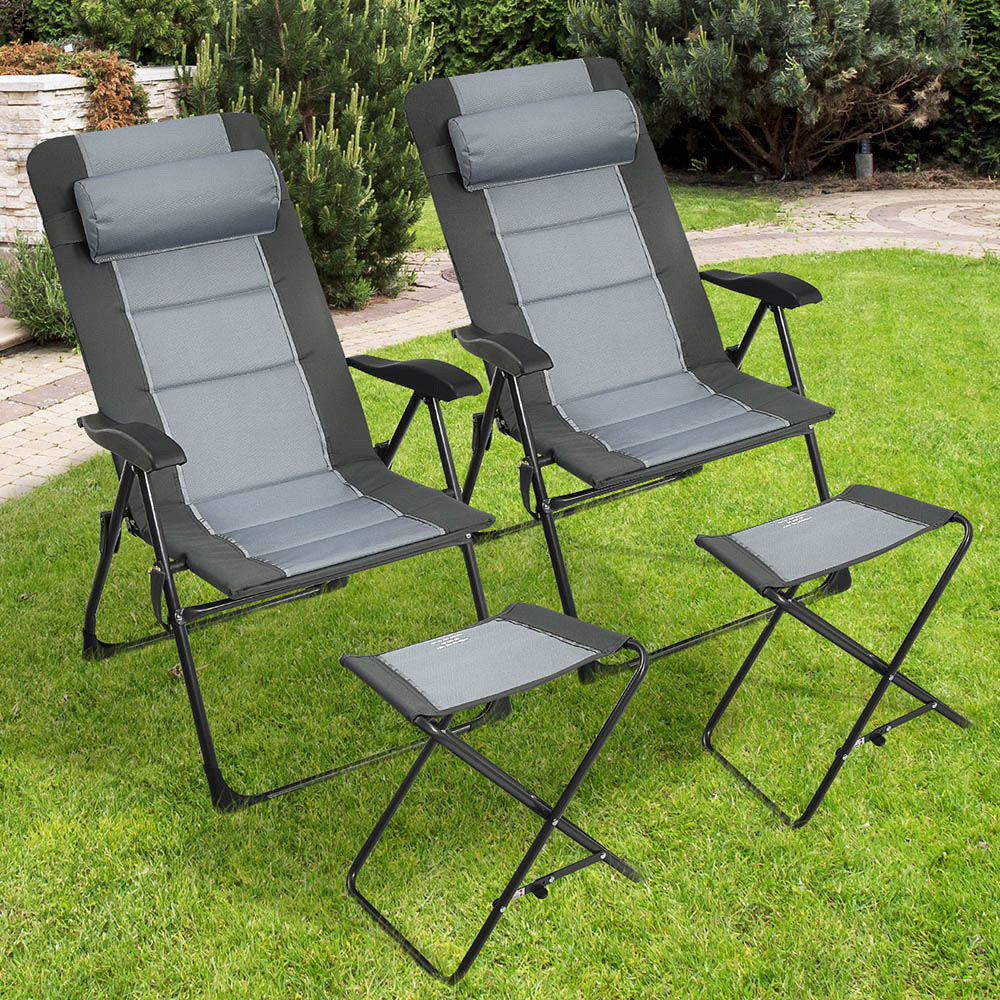 Costway Set of 4 Grey Adjustable Backrest Patio Dining Chairs and Ottoman