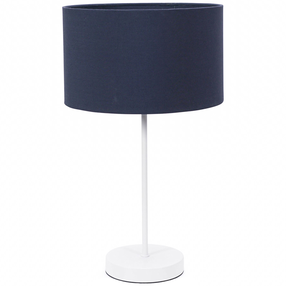 ValueLights Charlie Navy Drum Shade White Table Lamp and Bulb