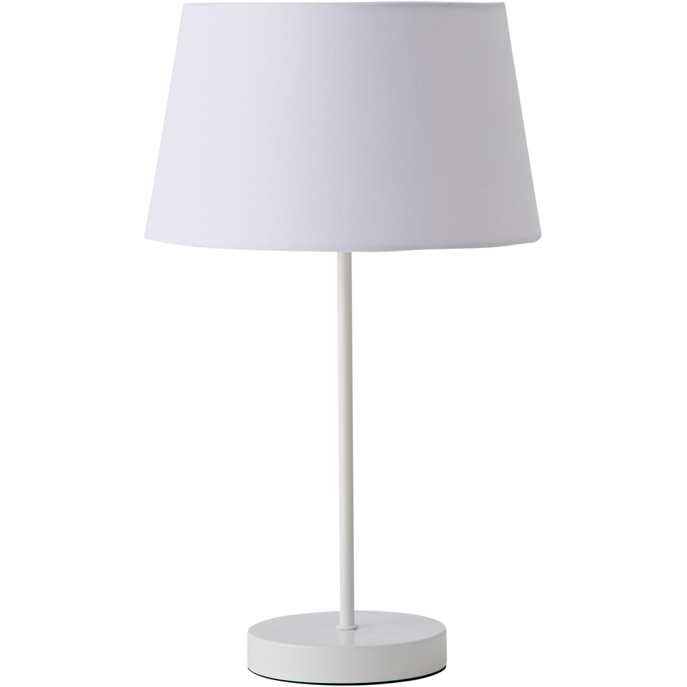 ValueLights Charlie Table Lamp - White Tapered Shade - White Single Stem - LED - Metal