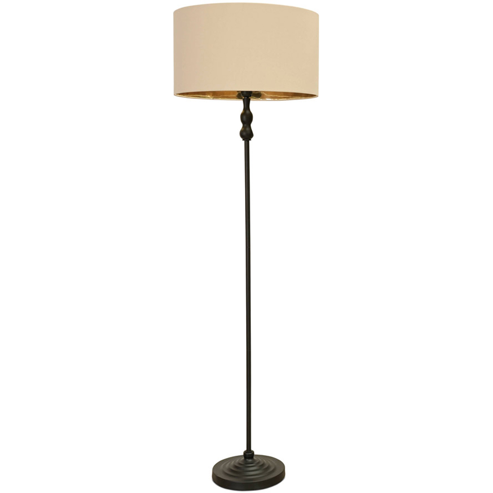 ValueLights Maggie Beige & Metallic Gold Shade Black Metal Candlestick Floor Lamp