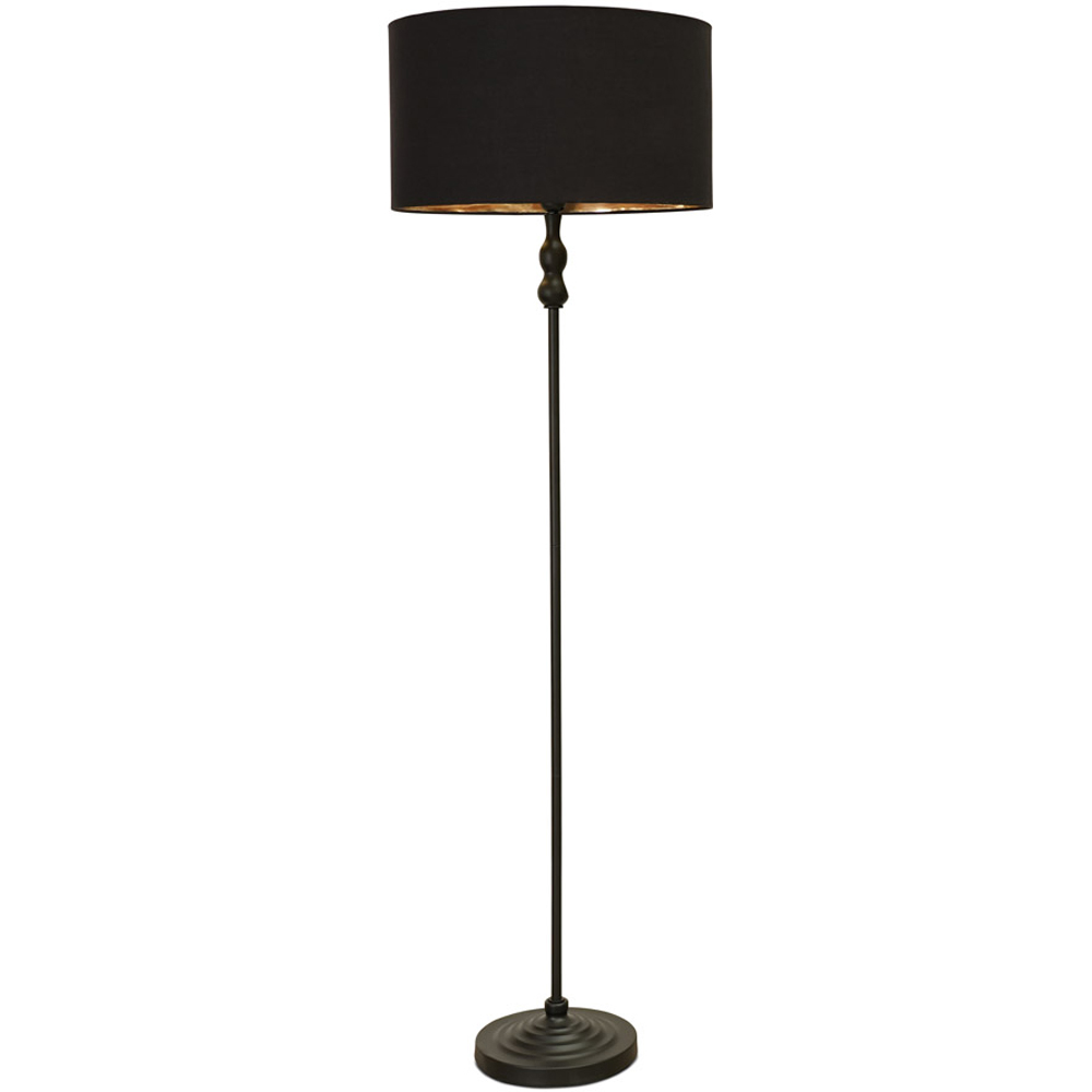 ValueLights Maggie Floor Lamp - Black Metal Candlestick - Metallic Gold Shade