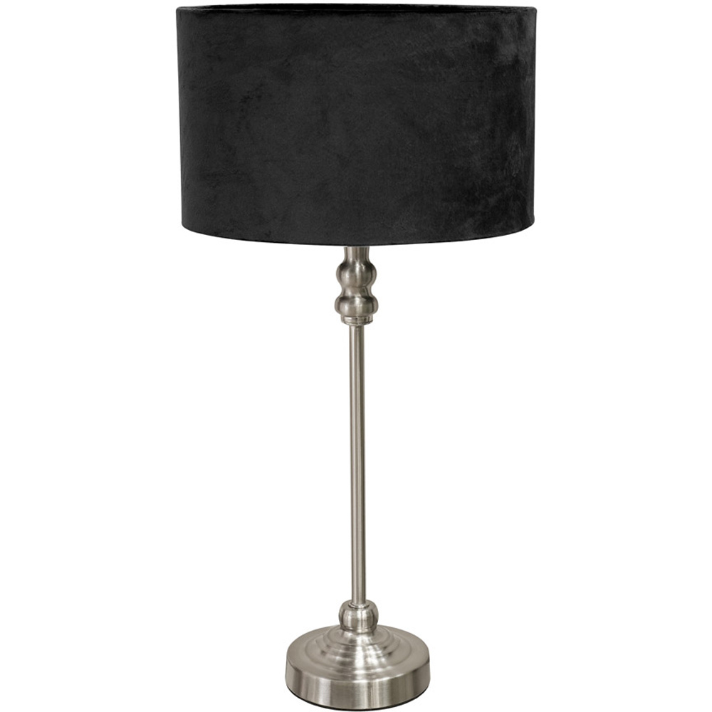 ValueLights Maggie Black Velvet and Brushed Chrome Drum Shade Candlestick LED Table Lamp