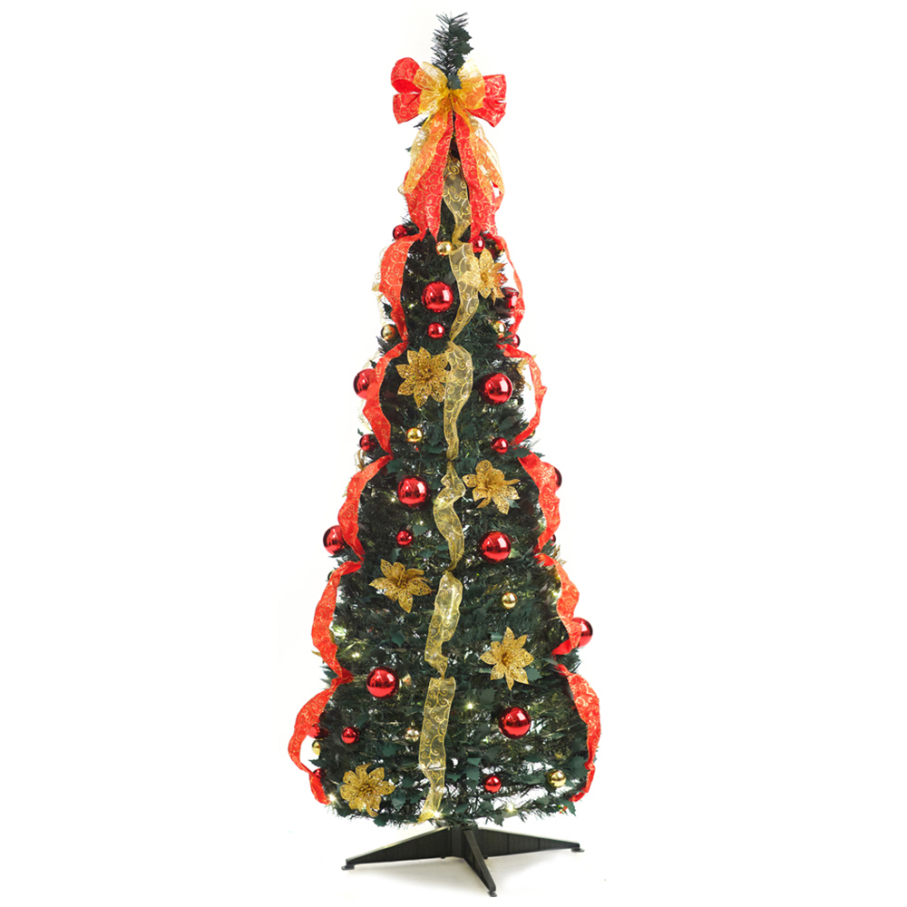 Best Artificial Pre Lit Warm White LED Red and Gold Pop Up Artificial Christmas Tree 6ft