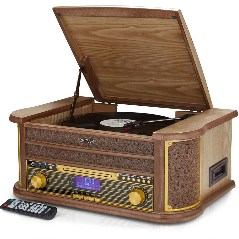 Denver MRD-51BT 9-in-1 Retro Bluetooth DAB Radio Record Player - Light Wood