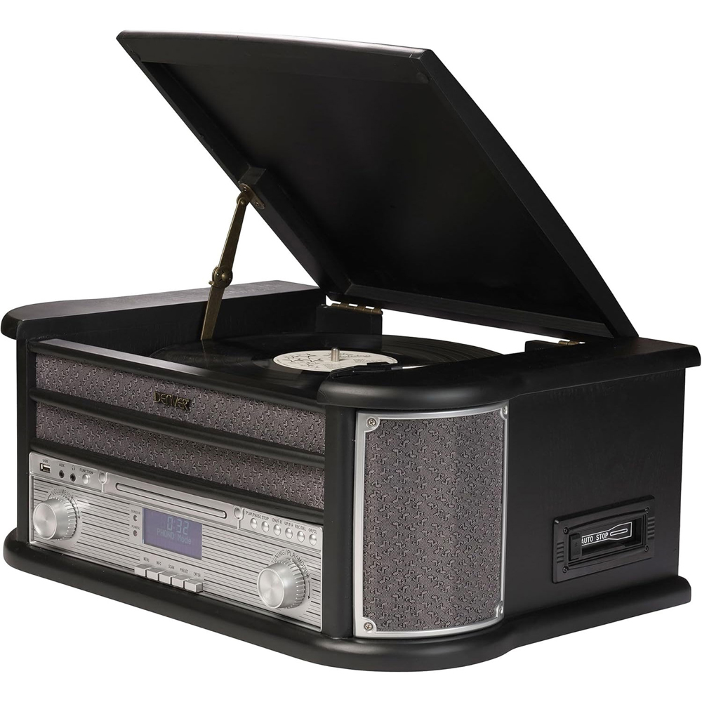 Denver MRD-51BT Bluetooth DAB Radio Record Player - 9-in-1 Wooden Retro Design - Black