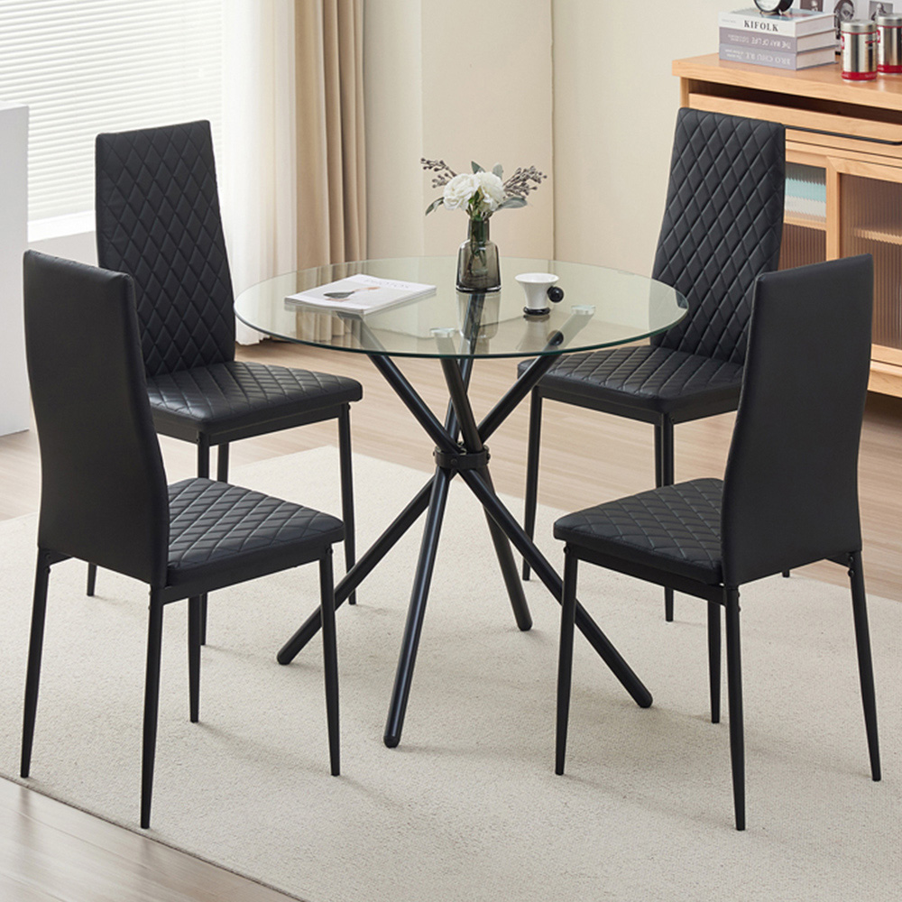 Indoor Living New York Emily 4 Seater Leather Dining Set Black