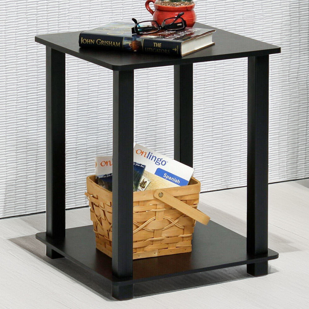 Walplus Simplistic Espresso and Black End Table Set of 2