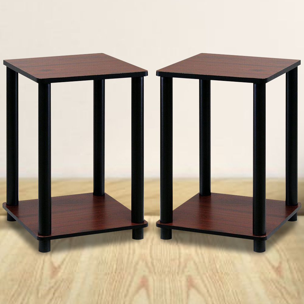Walplus Single Shelf Dark Cherry and Black Turn-N-Tube End Table Set of 2