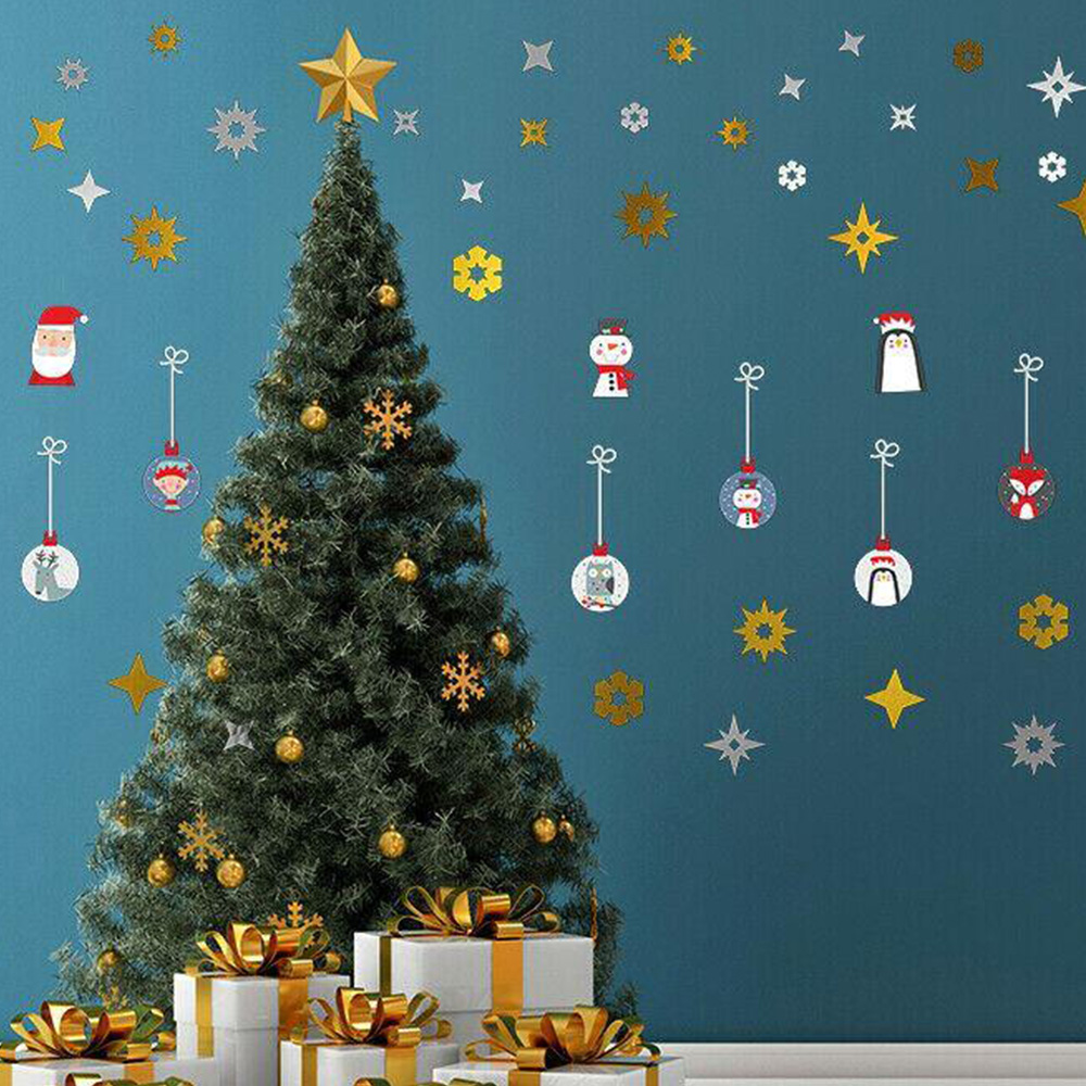 Walplus Golden and Silver Snowflakes Christmas Friends Self Adhesive Wall Stickers 133 Piece
