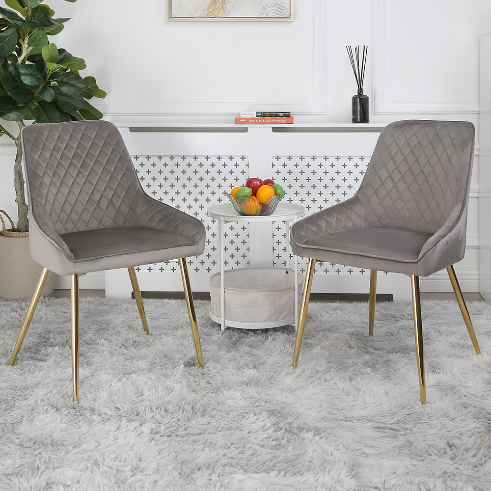 Home Garden Direct Hamilton Set of 2 Grey Velvet Dining Chairs
