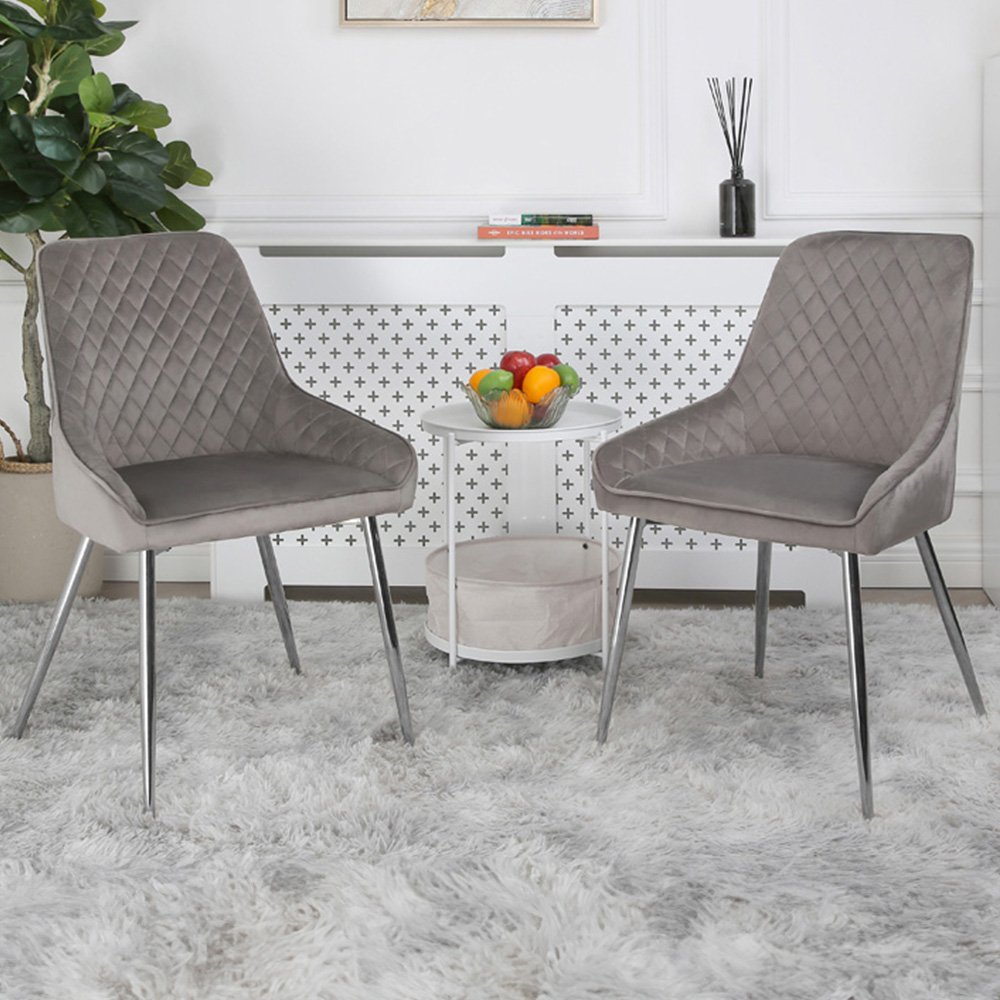 Home Garden Direct Hamilton Set of 2 Grey Velvet Dining Chairs