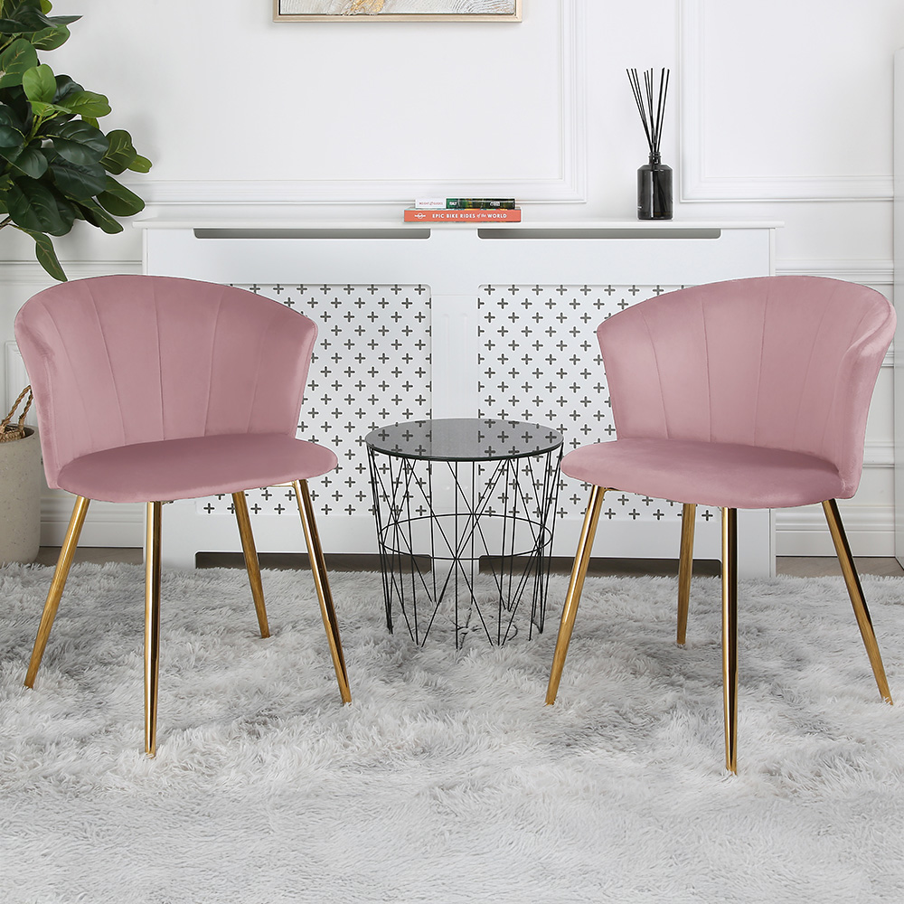 Home Garden Direct Mill Set of 2 Pink Velvet Dining Chairs with Golden Legs