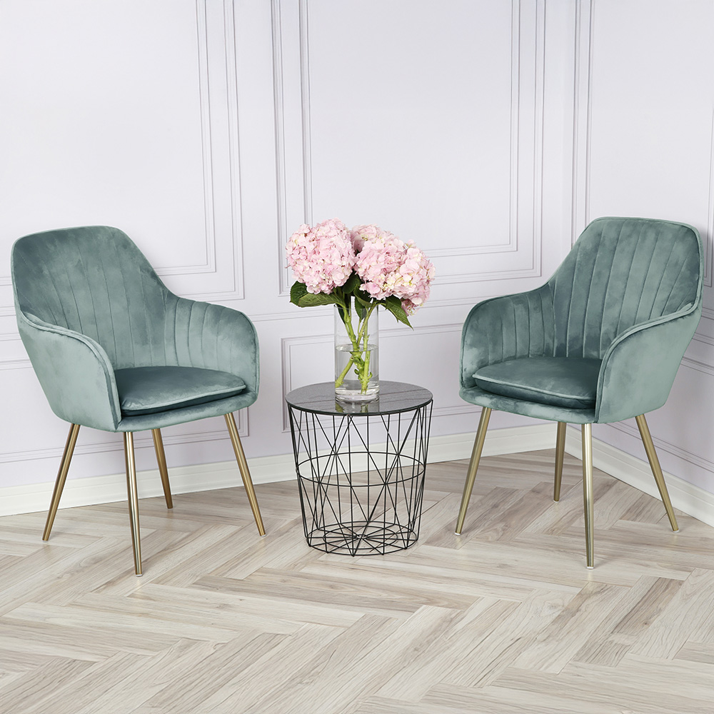 Home Garden Direct Dark Green Muse Accent Chair with Golden Legs Set of 2