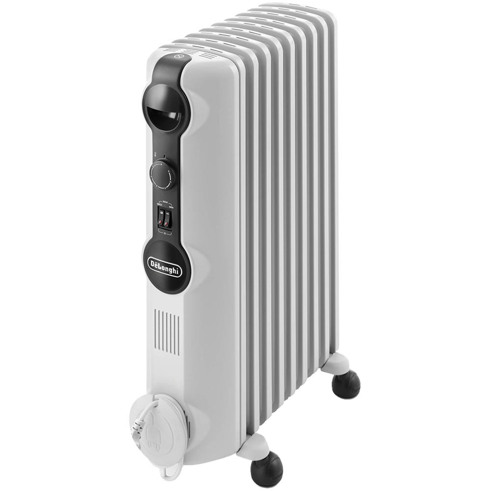 De'Longhi Radia S Oil Filled Radiator 2KW White - 2000W Heating Power - Adjustable Thermostat - Portable Floor Heater with Castor Wheels