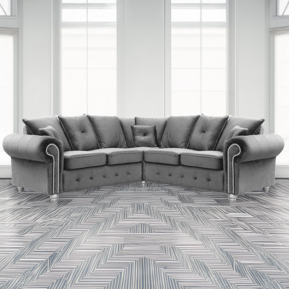 Portland Zoey 5 Seater Plush Velvet Chesterfield Style L Shape Corner Sofa