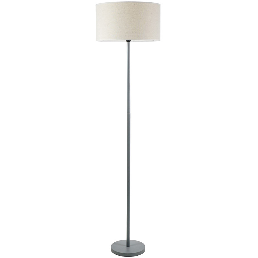 Valuelights Grey Heather Natural White Trim Drum Shade Wood Stem Led Floor Lamp 1.8M
