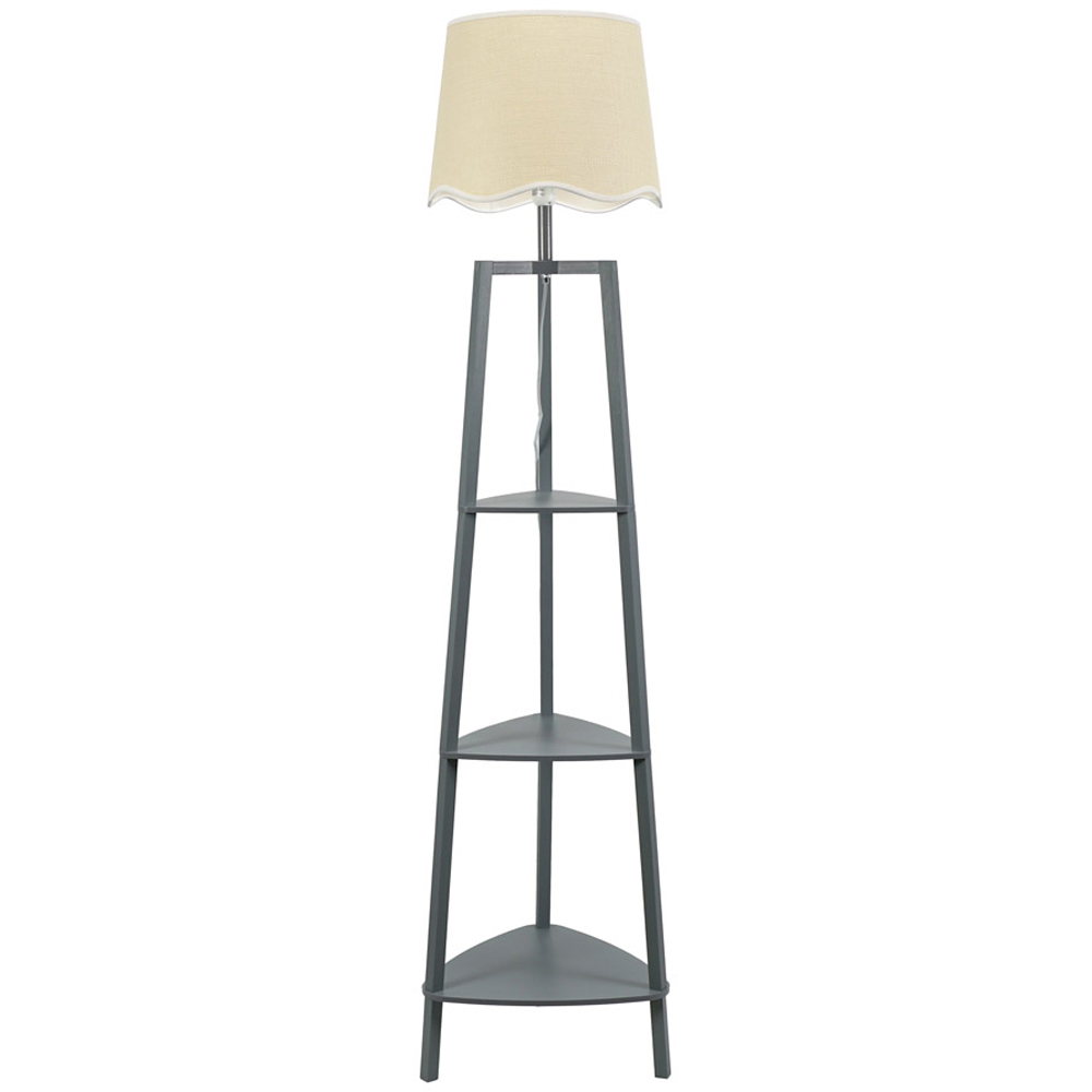 Valuelights Grey Hiru Shelf Linen Trim Scallop Shade Wooden Led Floor Lamp Size 3