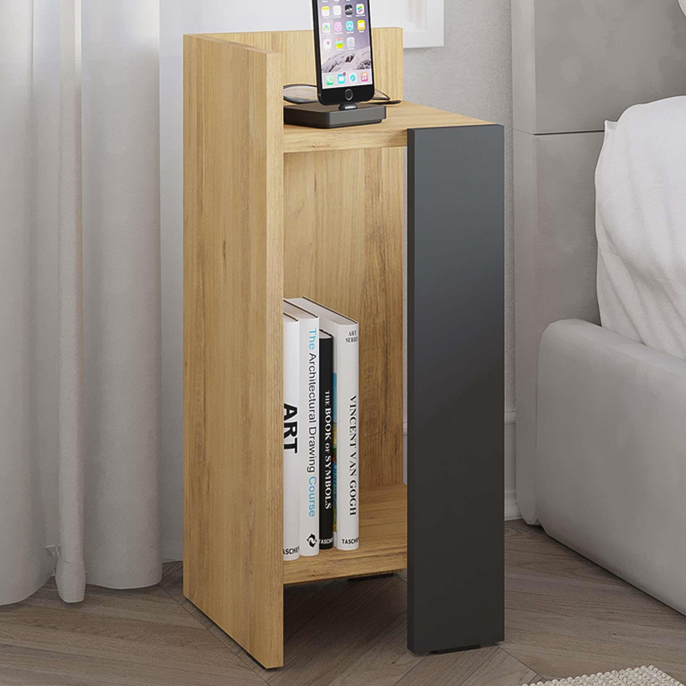 Decortie Elos Single Shelf Oak and Anthracite Modern Left Module Bedside Table