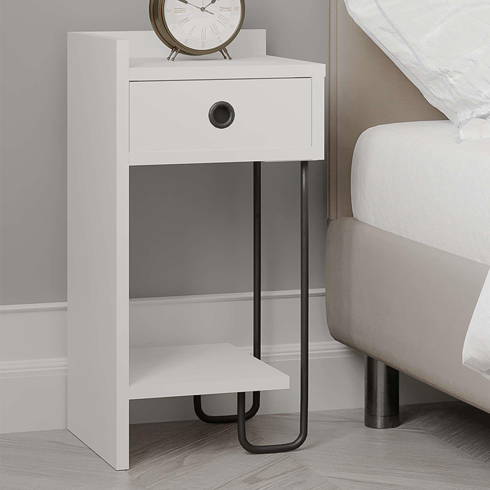 Decortie Sirius Single Shelf Single Drawer White Left Module Modern Bedside Table