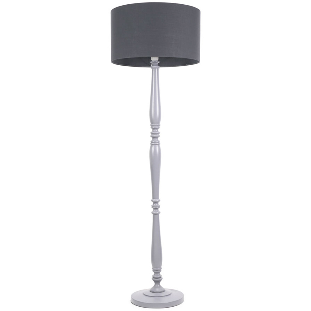 Valuelights Grey Victoria Charcoal Fabric Drum Shade Wood Traditional Stem Led Floor Lamp
