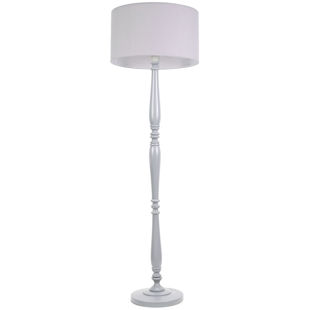 Valuelights Grey Victoria Fabric Drum Shade Wood Traditional Stem Led Floor Lamp