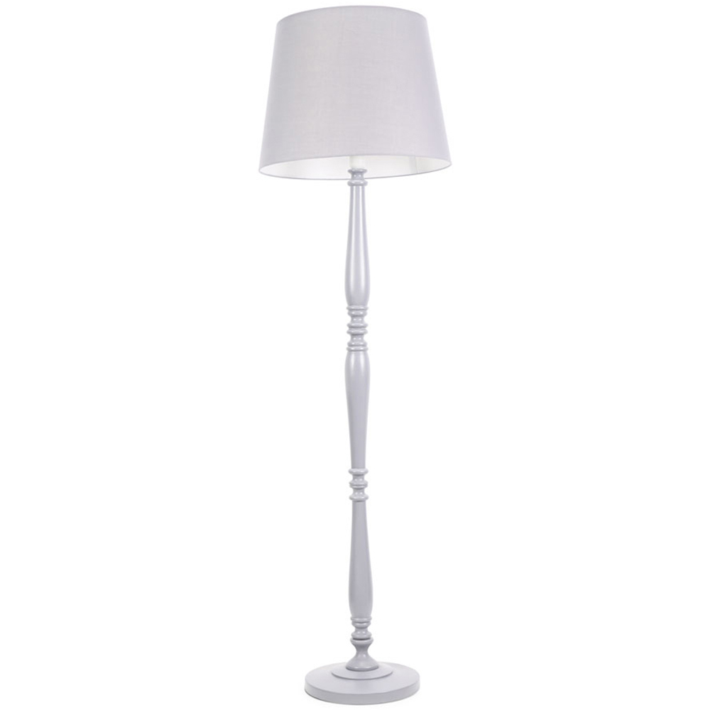 Valuelights Grey Victoria Fabric Tapered Shade Wood Traditional Stem Led Floor Lamp