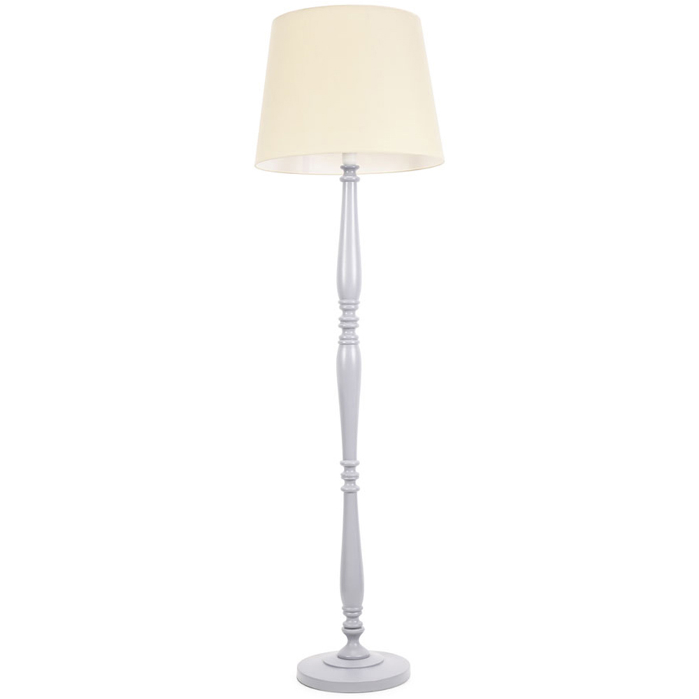 Valuelights Grey Victoria Beige Fabric Tapered Shade Wood Traditional Stem Led Floor Lamp