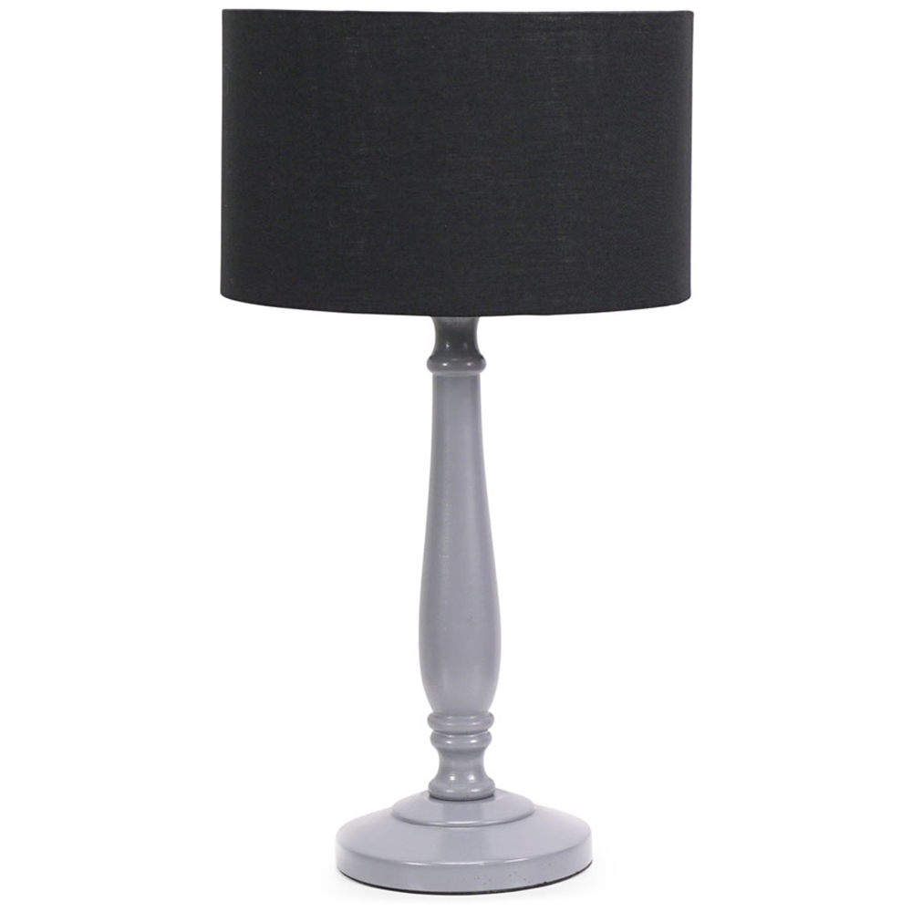 Valuelights Grey Victoria Black Fabric Drum Shade Wood Traditional Stem Led Table Lamp