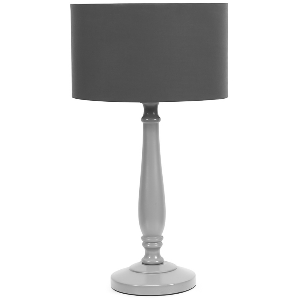 Valuelights Grey Victoria Charcoal Fabric Drum Shade Wood Traditional Stem Led Table Lamp