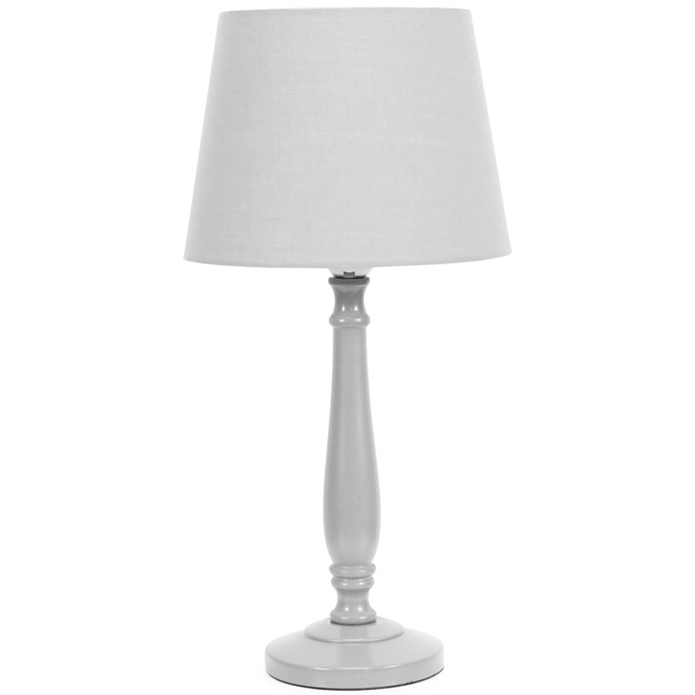 Valuelights Grey Victoria Tapered Drum Shade Wood Traditional Stem Led Table Lamp