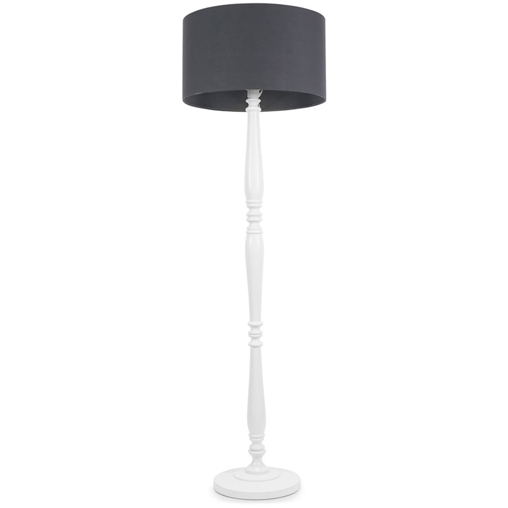 Valuelights White Victoria Charcoal Fabric Drum Shade Wood Traditional Stem Led Floor Lamp