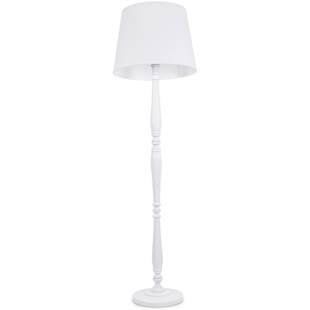 Valuelights White Victoria Fabric Tapered Shade Wood Traditional Stem Led Floor Lamp