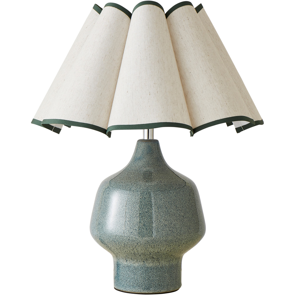 ValueLights Jamie Green Ceramic Table Lamp - Scallop Shade - Natural Fabric