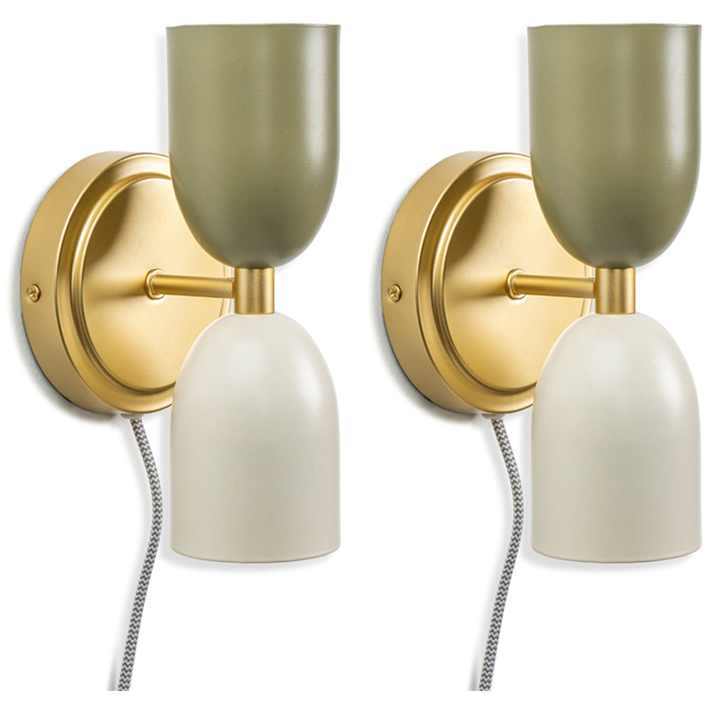 ValueLights Tate Brass Plate Up and Down Plug-In LED Wall Light 2 Pack