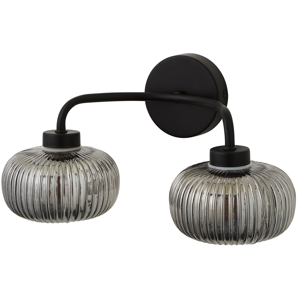 ValueLights Amaia Matt Black 2 Way Smoked Ribbed Glass LED Wall Light